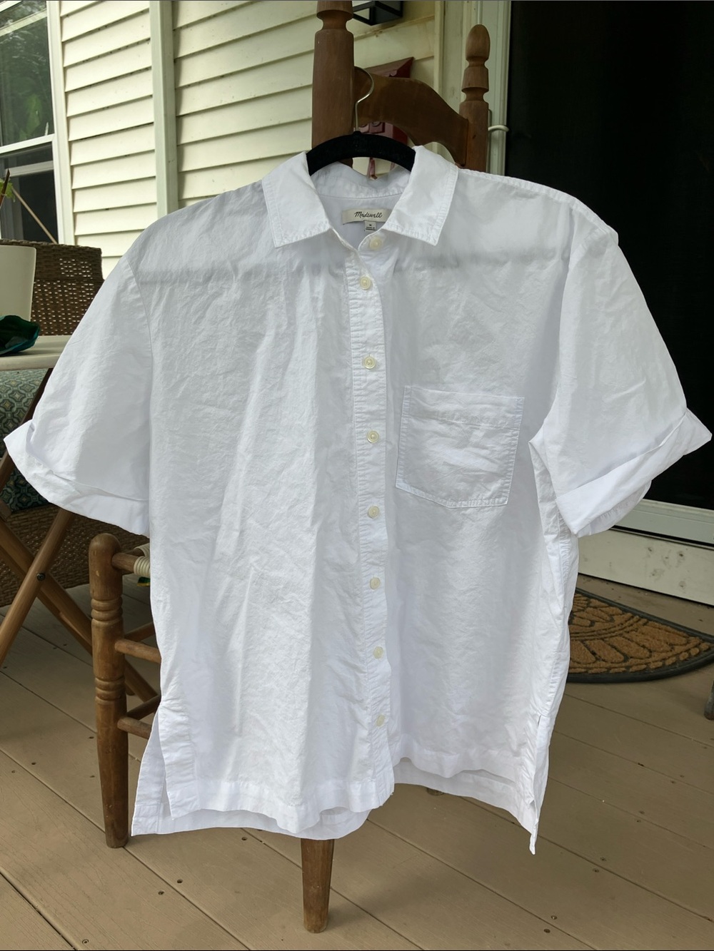 Madewell White Short-Sleeve Cotton Button-Down Shirt